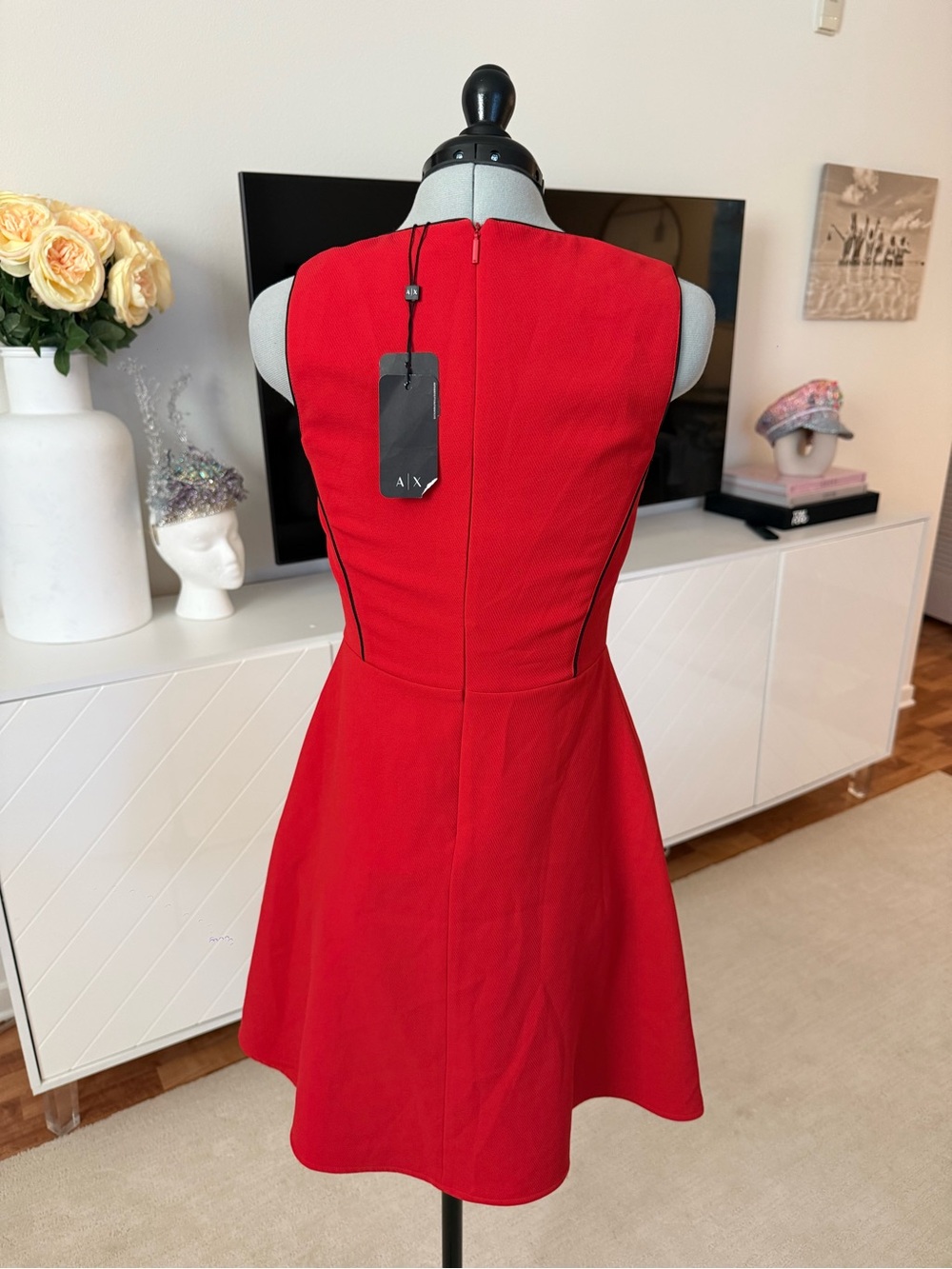 NWT Armani Exchange fit-and-flare Red Mini Dress 4 - Picture 9 of 14